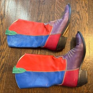 Vintage patchwork colorful leather western boots